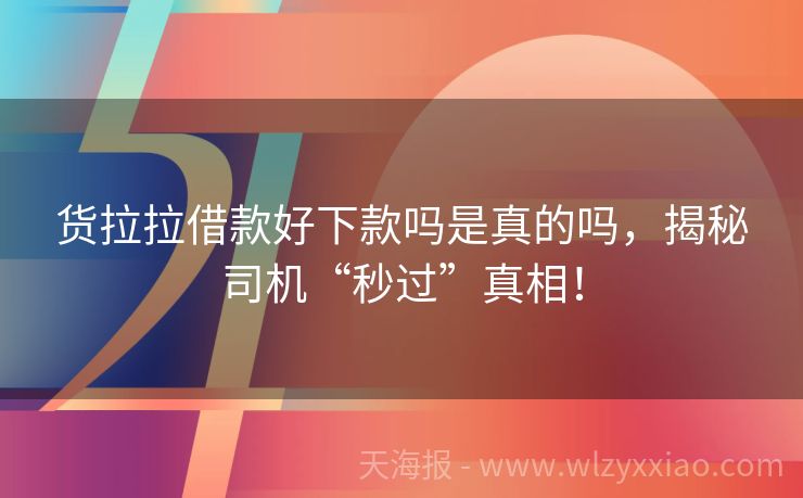 货拉拉借款好下款吗是真的吗，揭秘司机“秒过”真相！
