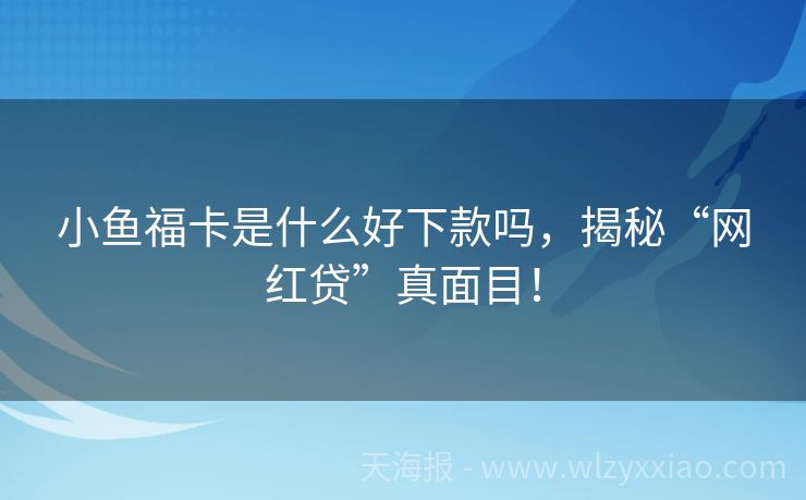 小鱼福卡是什么好下款吗，揭秘“网红贷”真面目！