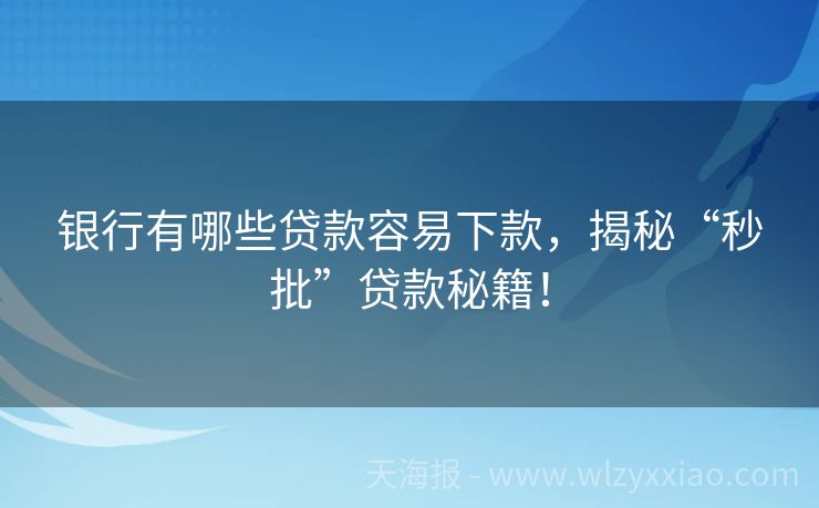 银行有哪些贷款容易下款，揭秘“秒批”贷款秘籍！