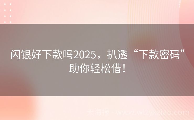 闪银好下款吗2025，扒透“下款密码”助你轻松借！