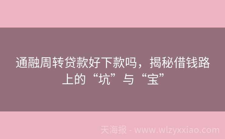 通融周转贷款好下款吗，揭秘借钱路上的“坑”与“宝”