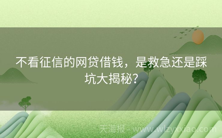 不看征信的网贷借钱，是救急还是踩坑大揭秘？