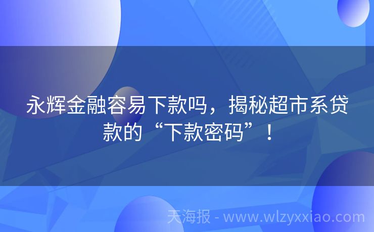永辉金融容易下款吗，揭秘超市系贷款的“下款密码”！
