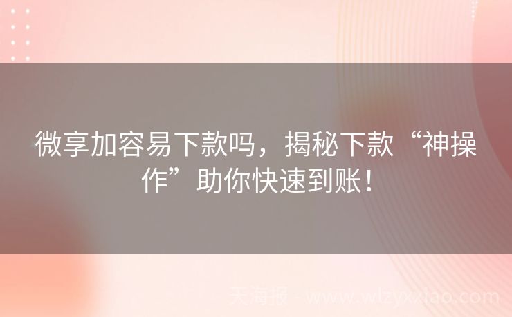 微享加容易下款吗，揭秘下款“神操作”助你快速到账！