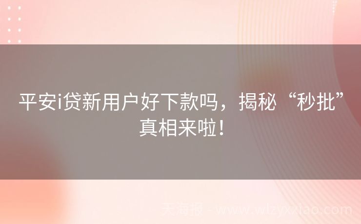 平安i贷新用户好下款吗，揭秘“秒批”真相来啦！
