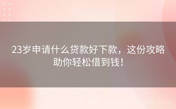 23岁申请什么贷款好下款，这份攻略助你轻松借到钱！