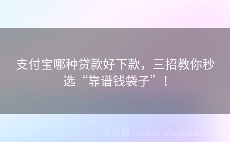 支付宝哪种贷款好下款，三招教你秒选“靠谱钱袋子”！