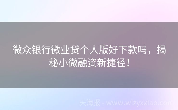 微众银行微业贷个人版好下款吗，揭秘小微融资新捷径！