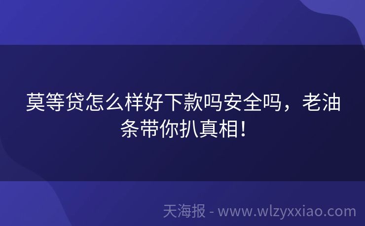 莫等贷怎么样好下款吗安全吗，老油条带你扒真相！