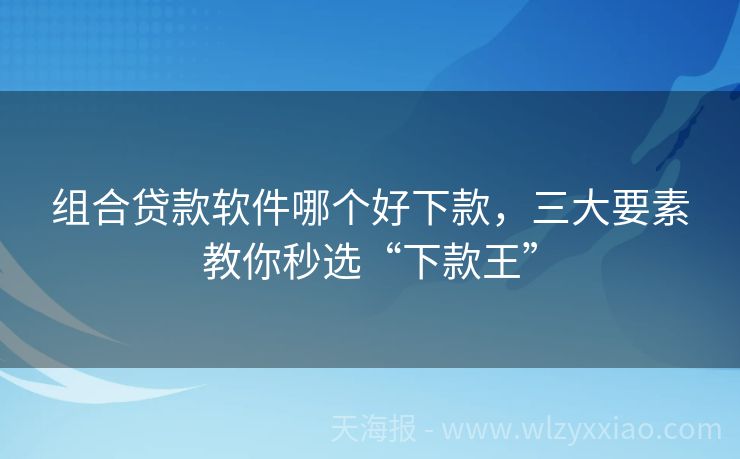 组合贷款软件哪个好下款，三大要素教你秒选“下款王”