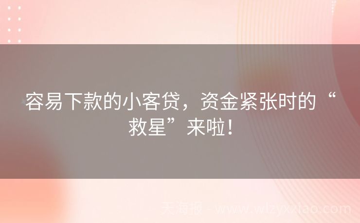 容易下款的小客贷，资金紧张时的“救星”来啦！