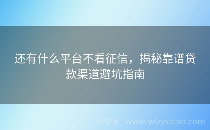 还有什么平台不看征信，揭秘靠谱贷款渠道避坑指南
