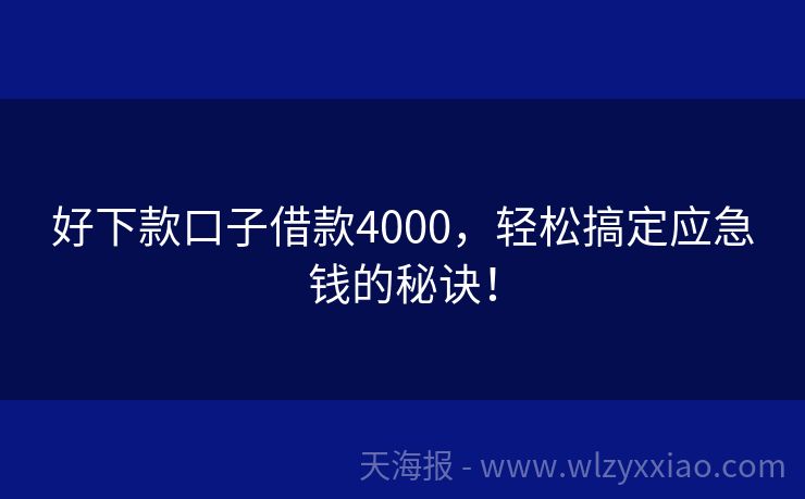好下款口子借款4000，轻松搞定应急钱的秘诀！