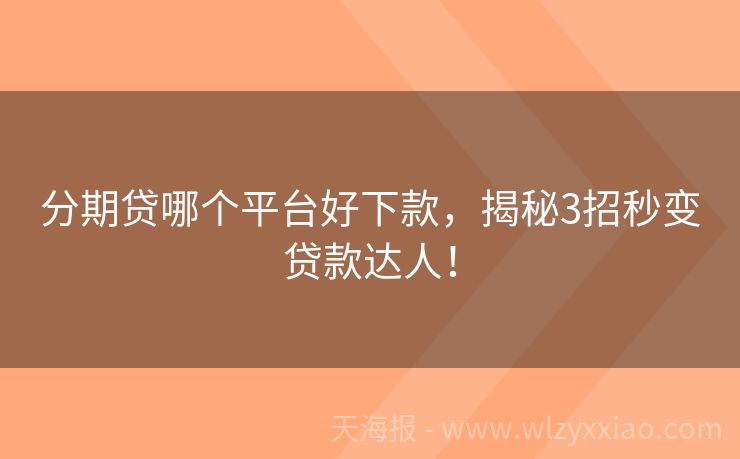 分期贷哪个平台好下款，揭秘3招秒变贷款达人！