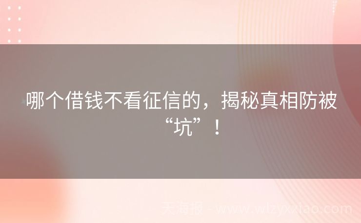 哪个借钱不看征信的，揭秘真相防被“坑”！