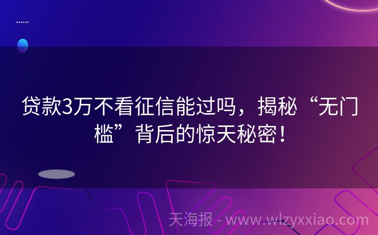 贷款3万不看征信能过吗，揭秘“无门槛”背后的惊天秘密！