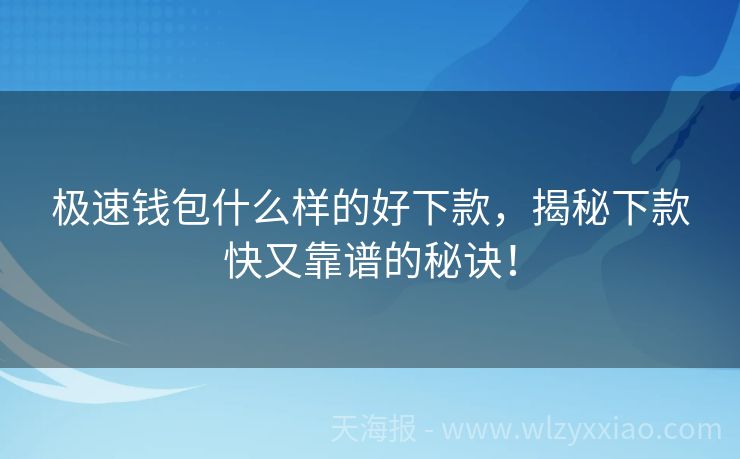 极速钱包什么样的好下款，揭秘下款快又靠谱的秘诀！