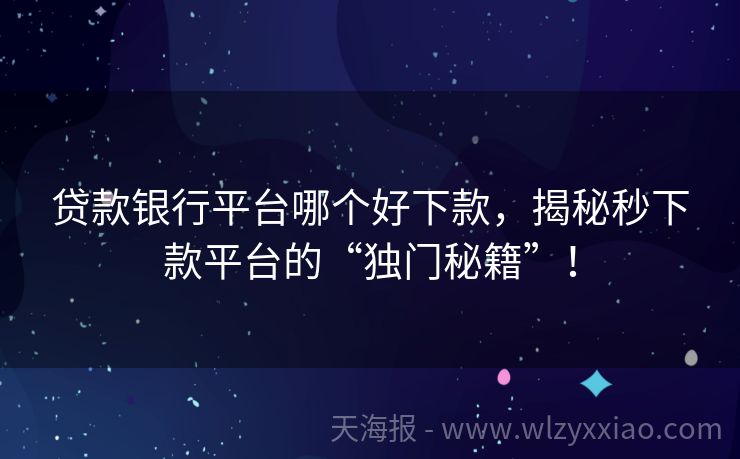 贷款银行平台哪个好下款，揭秘秒下款平台的“独门秘籍”！
