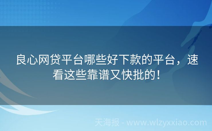 良心网贷平台哪些好下款的平台，速看这些靠谱又快批的！