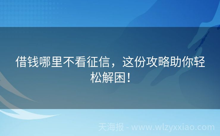借钱哪里不看征信，这份攻略助你轻松解困！