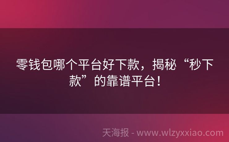 零钱包哪个平台好下款，揭秘“秒下款”的靠谱平台！