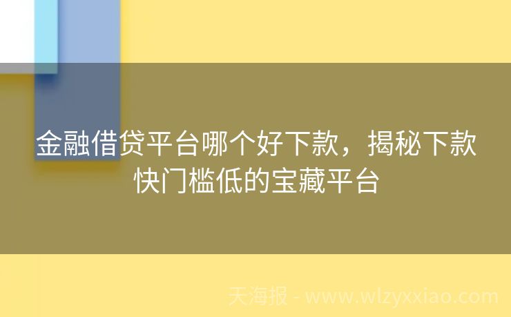 金融借贷平台哪个好下款，揭秘下款快门槛低的宝藏平台