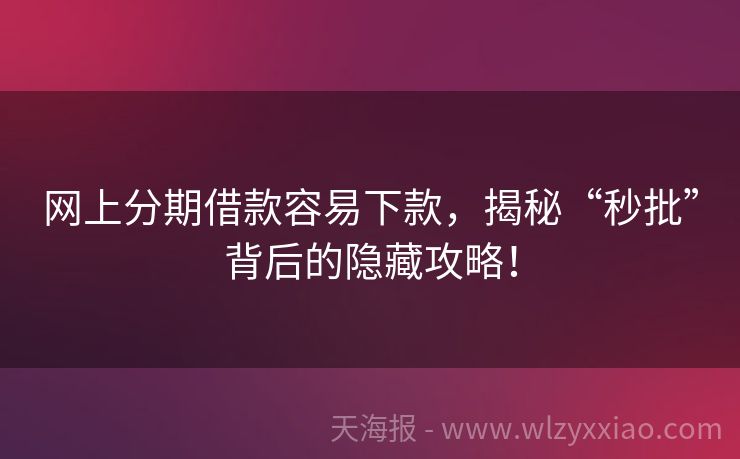 网上分期借款容易下款，揭秘“秒批”背后的隐藏攻略！