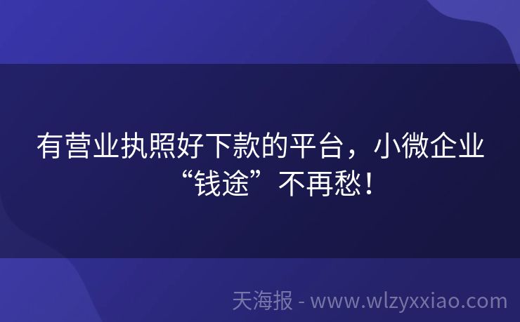 有营业执照好下款的平台，小微企业“钱途”不再愁！