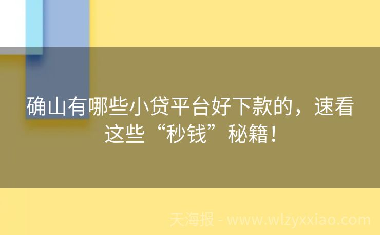 确山有哪些小贷平台好下款的，速看这些“秒钱”秘籍！