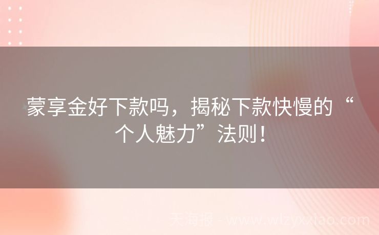 蒙享金好下款吗，揭秘下款快慢的“个人魅力”法则！