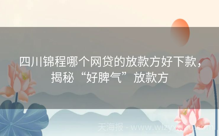 四川锦程哪个网贷的放款方好下款，揭秘“好脾气”放款方