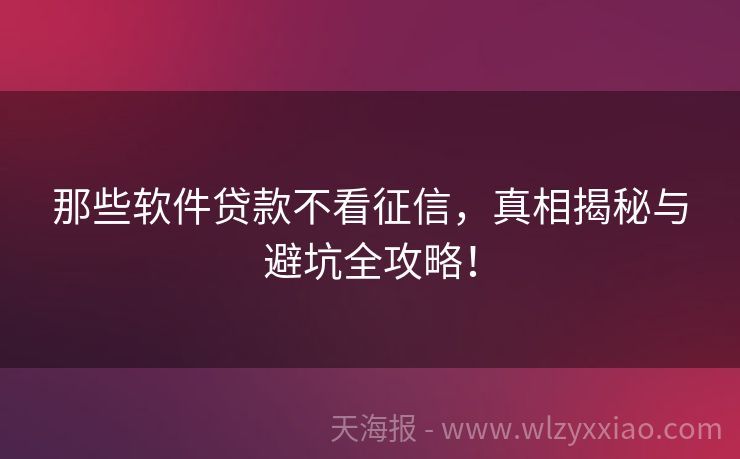 那些软件贷款不看征信，真相揭秘与避坑全攻略！