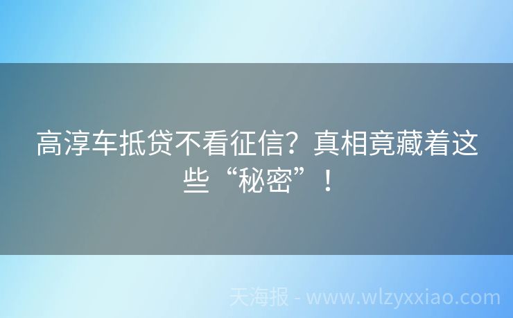 高淳车抵贷不看征信？真相竟藏着这些“秘密”！
