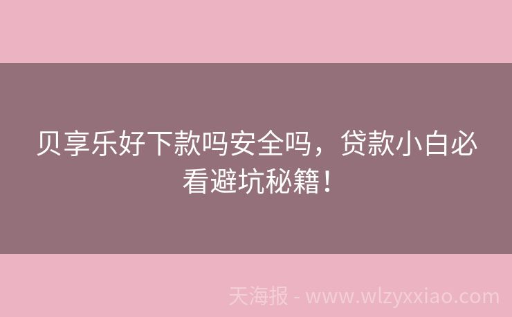 贝享乐好下款吗安全吗，贷款小白必看避坑秘籍！