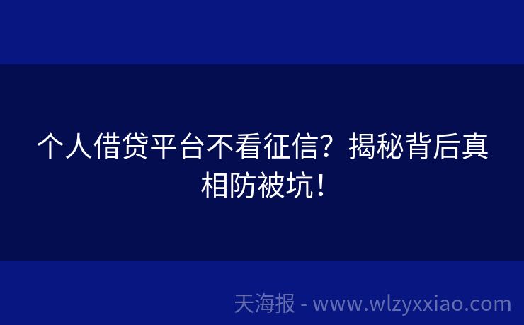 个人借贷平台不看征信？揭秘背后真相防被坑！
