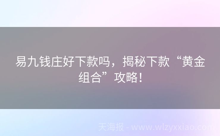 易九钱庄好下款吗，揭秘下款“黄金组合”攻略！