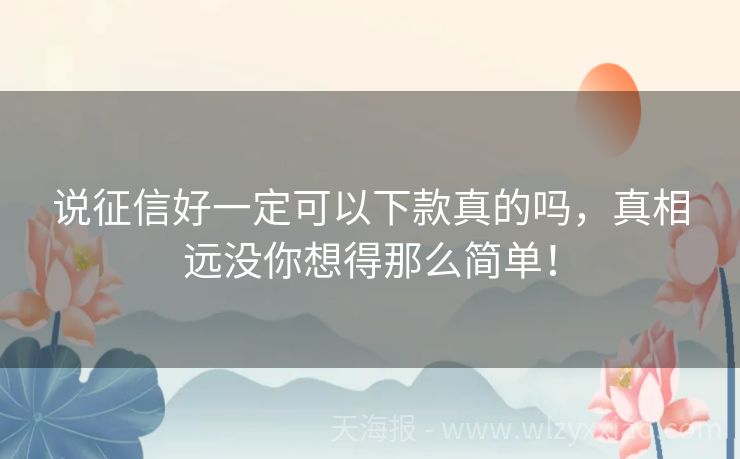 说征信好一定可以下款真的吗，真相远没你想得那么简单！