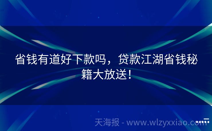 省钱有道好下款吗，贷款江湖省钱秘籍大放送！