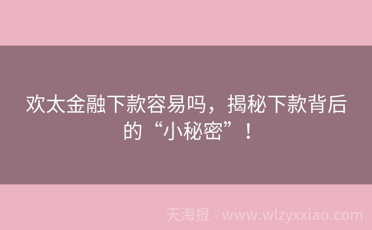 欢太金融下款容易吗，揭秘下款背后的“小秘密”！