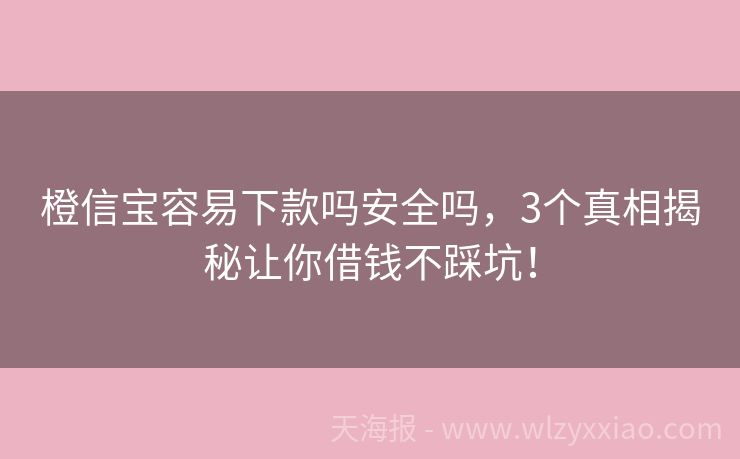 橙信宝容易下款吗安全吗，3个真相揭秘让你借钱不踩坑！