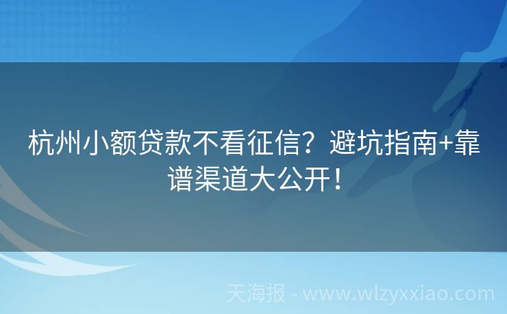 杭州小额贷款不看征信？避坑指南+靠谱渠道大公开！