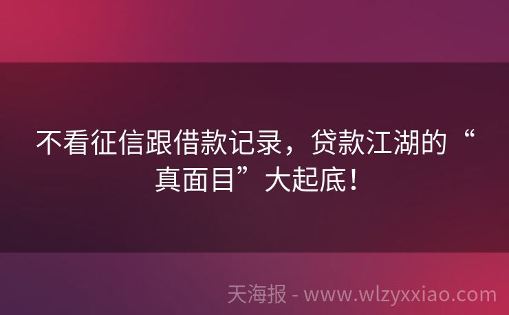 不看征信跟借款记录，贷款江湖的“真面目”大起底！