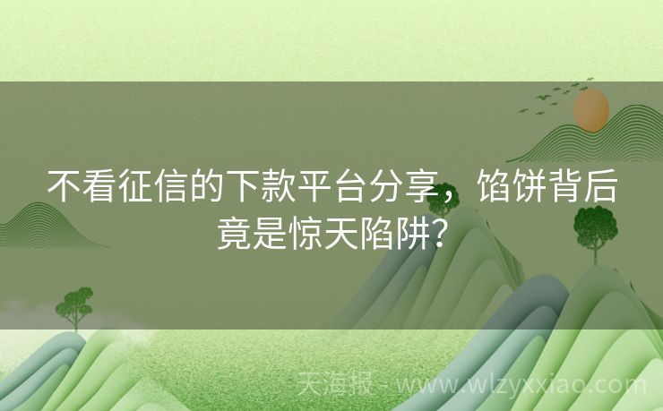不看征信的下款平台分享，馅饼背后竟是惊天陷阱？