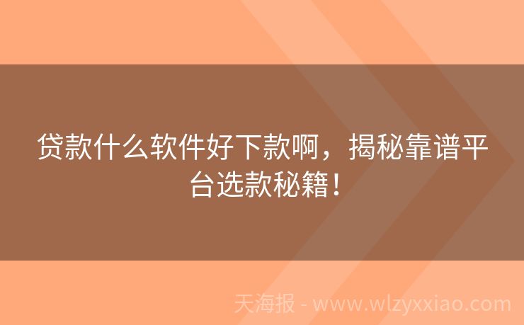 贷款什么软件好下款啊，揭秘靠谱平台选款秘籍！