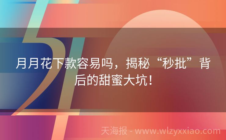 月月花下款容易吗，揭秘“秒批”背后的甜蜜大坑！