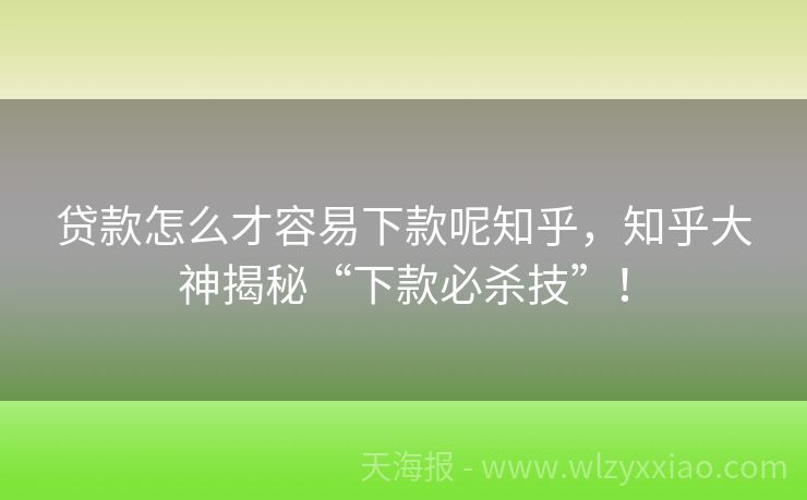 贷款怎么才容易下款呢知乎，知乎大神揭秘“下款必杀技”！