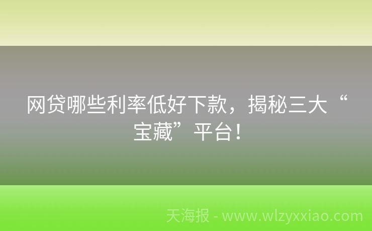 网贷哪些利率低好下款，揭秘三大“宝藏”平台！