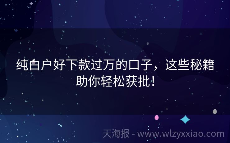 纯白户好下款过万的口子，这些秘籍助你轻松获批！