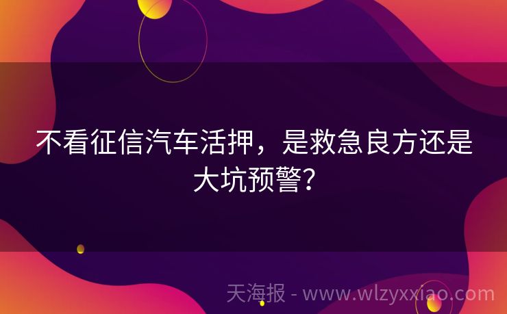 不看征信汽车活押，是救急良方还是大坑预警？
