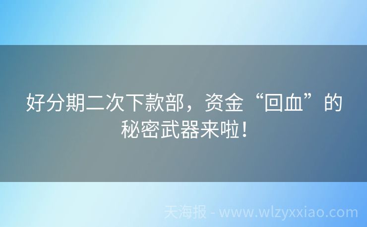 好分期二次下款部，资金“回血”的秘密武器来啦！